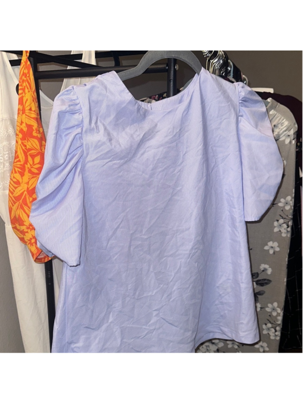 Elegant Sky Blue Puff Sleeve Blouse